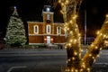 BREVARDÃ¯Â¼ÅNORTH CAROLINAÃ¯Â¼Å USA- DECEMBER 15Ã¯Â¼Å2020: The historic courthouse in downtown Brevard, NC illuminated for the holiday